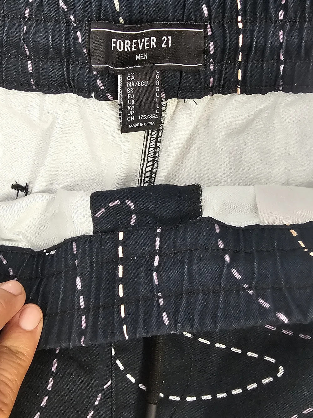 Men's Black Patterned Drawstring Shorts
